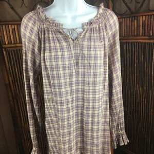 Chaps romantic purple plaid top size L